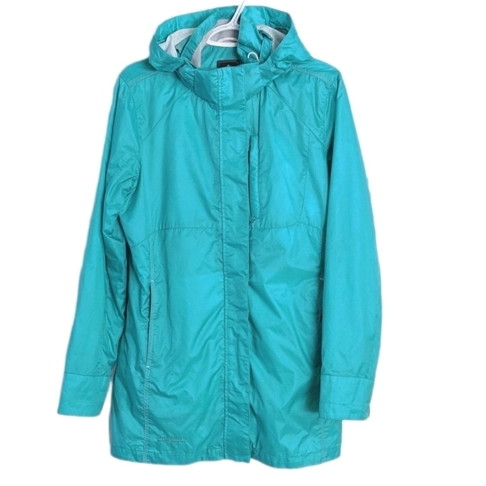 Black Mountain Summit long windbreaker hiking jacket lined aqua green Large @L